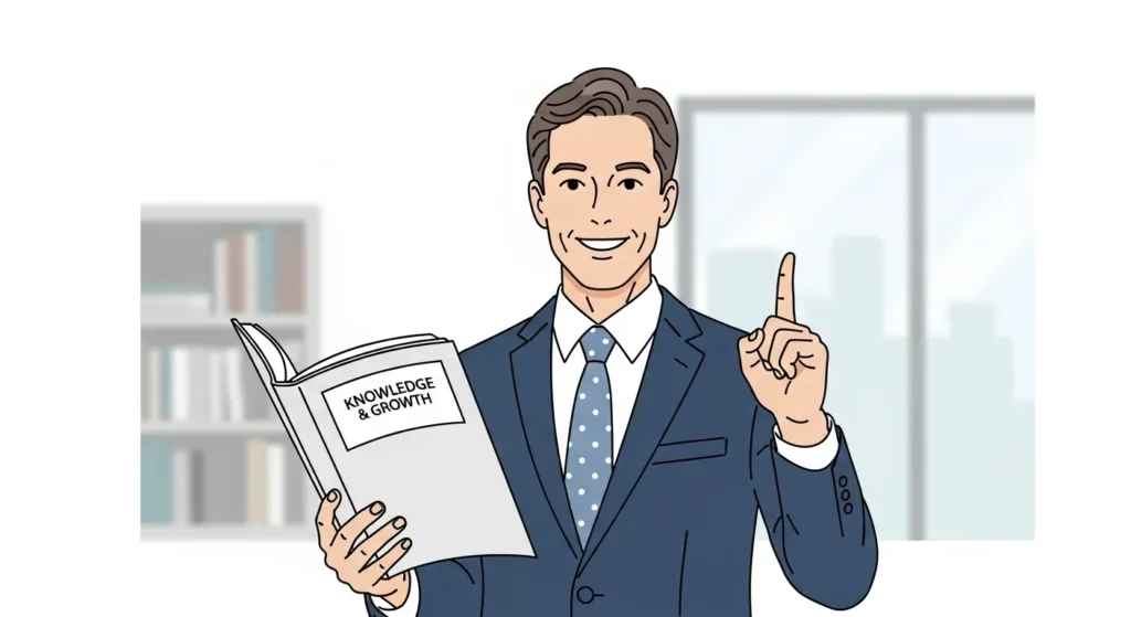 紙の本を持って微笑んでいる男性