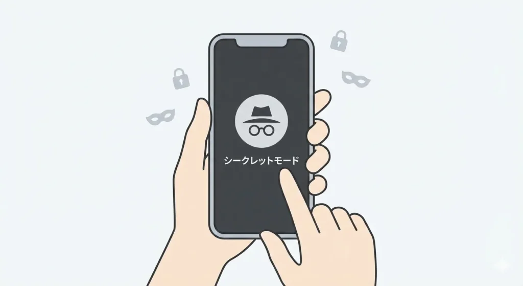 スマホでシークレットモードを使っているイラスト